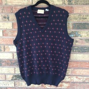 VINTAGE XL V Neck Paisley Sweater Vest Blu…